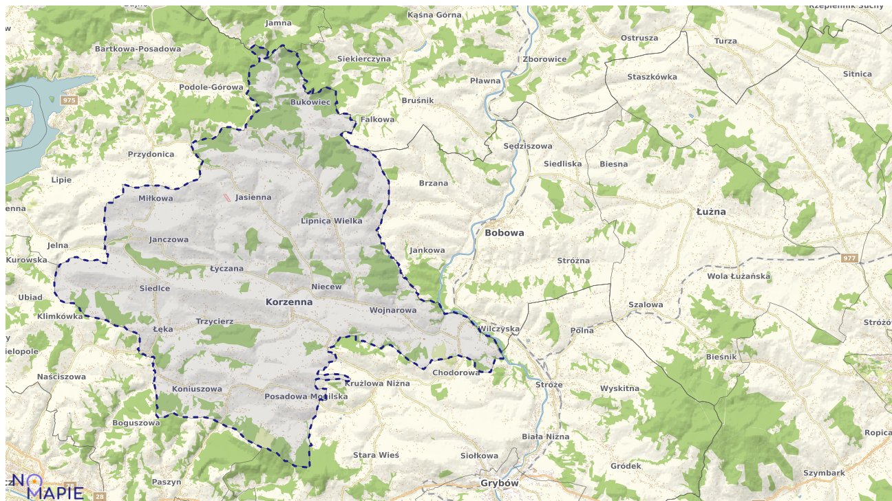 Mapa obszarów ochrony przyrody Korzennej
