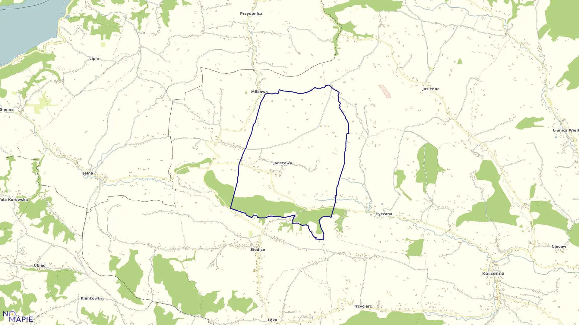 Mapa obrębu Janczowa w gminie Korzenna