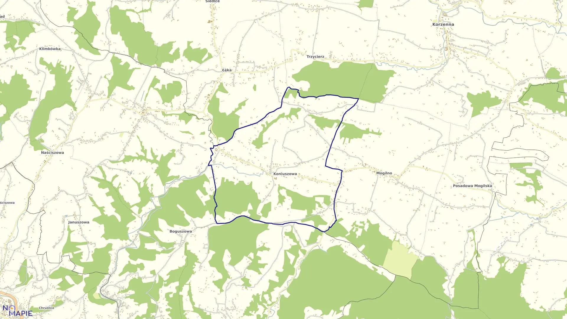 Mapa obrębu Koniuszowa w gminie Korzenna