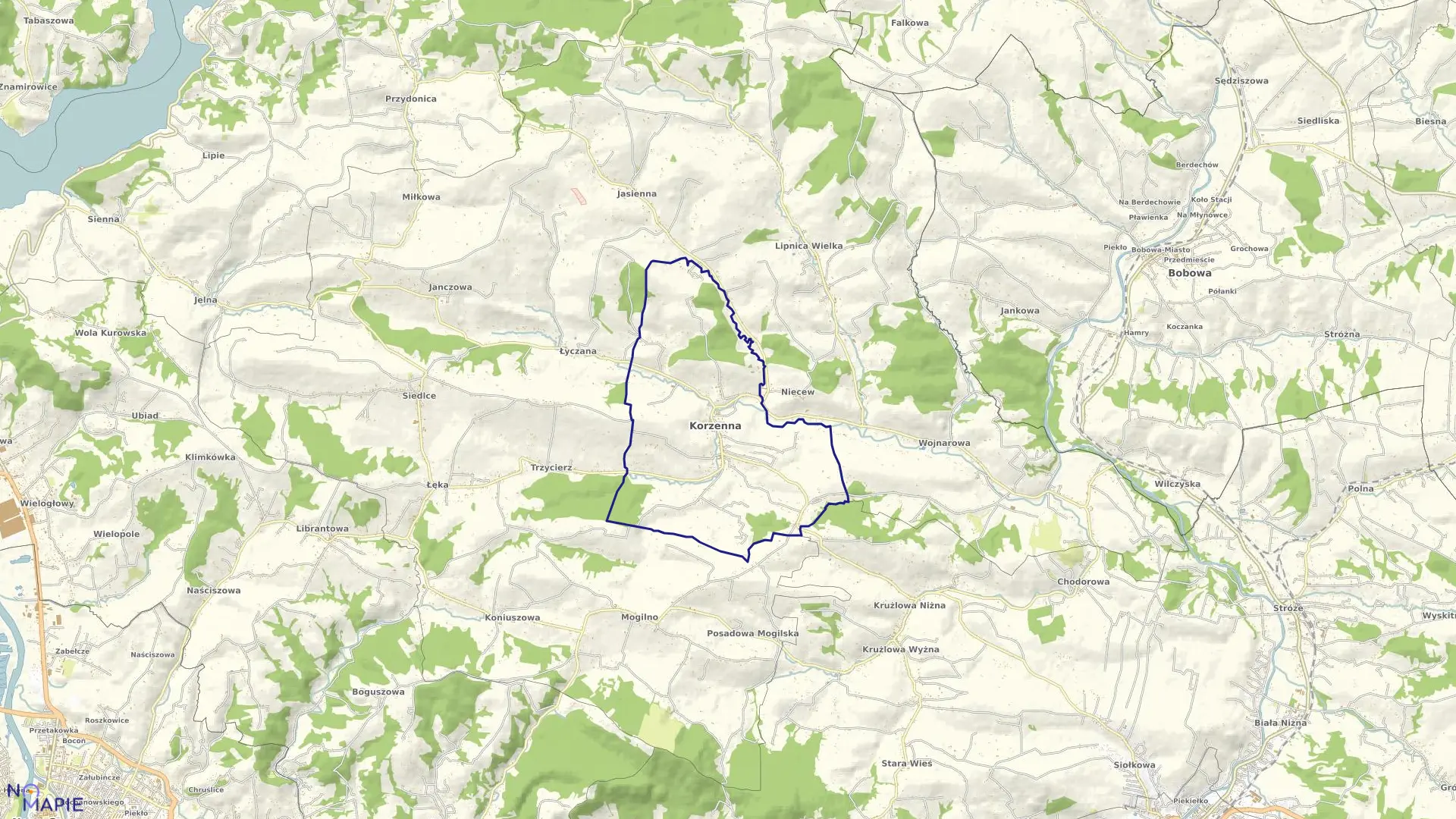 Mapa obrębu Korzenna w gminie Korzenna