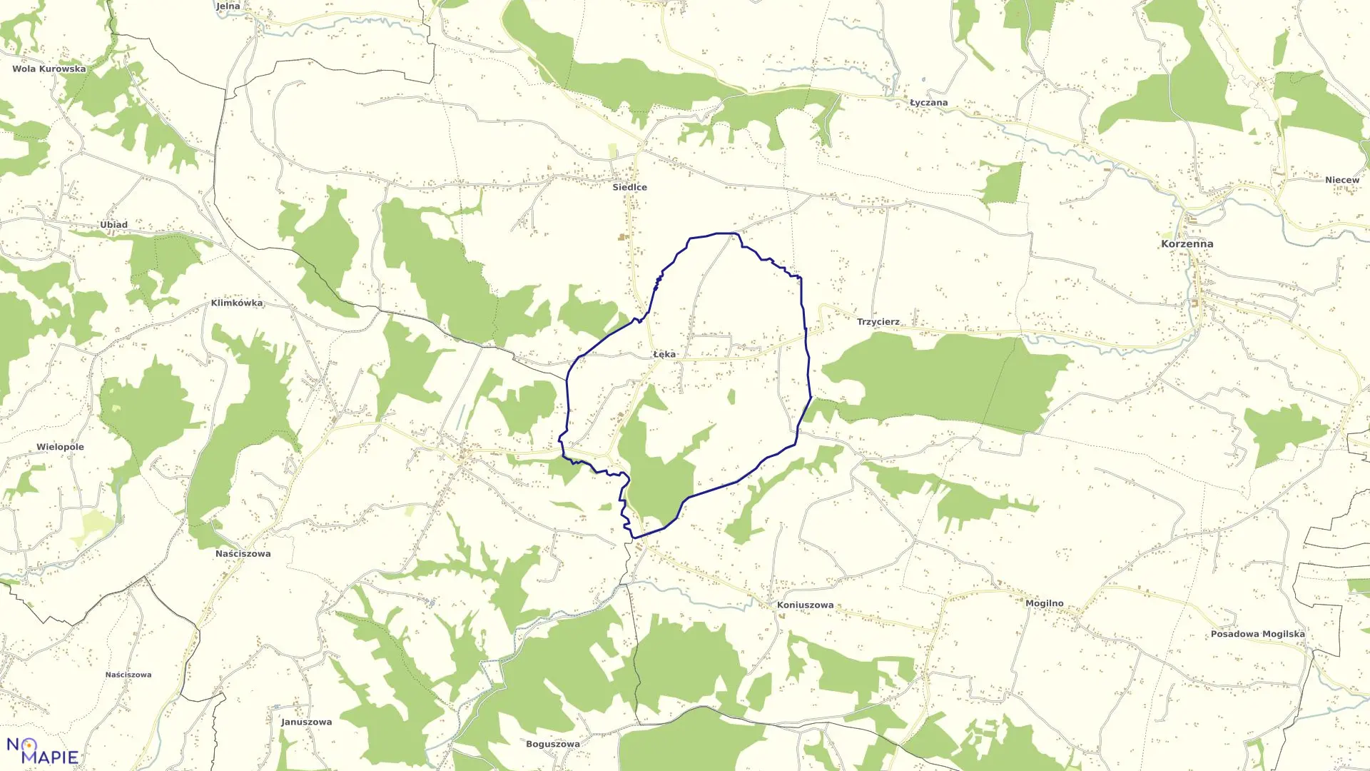 Mapa obrębu Łęka Siedlecka w gminie Korzenna