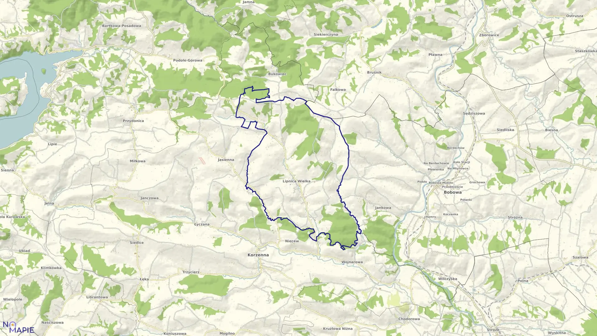 Mapa obrębu Lipnica Wielka w gminie Korzenna
