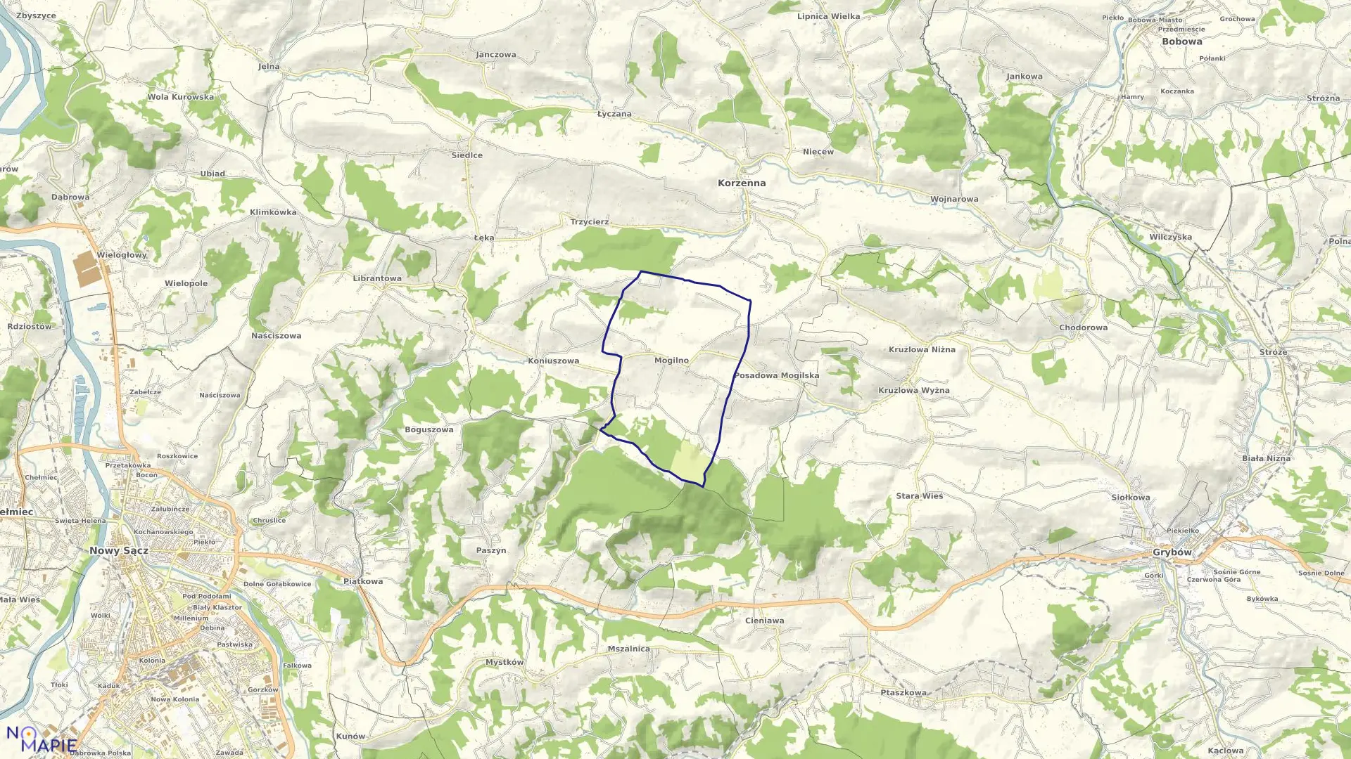 Mapa obrębu Mogilno w gminie Korzenna