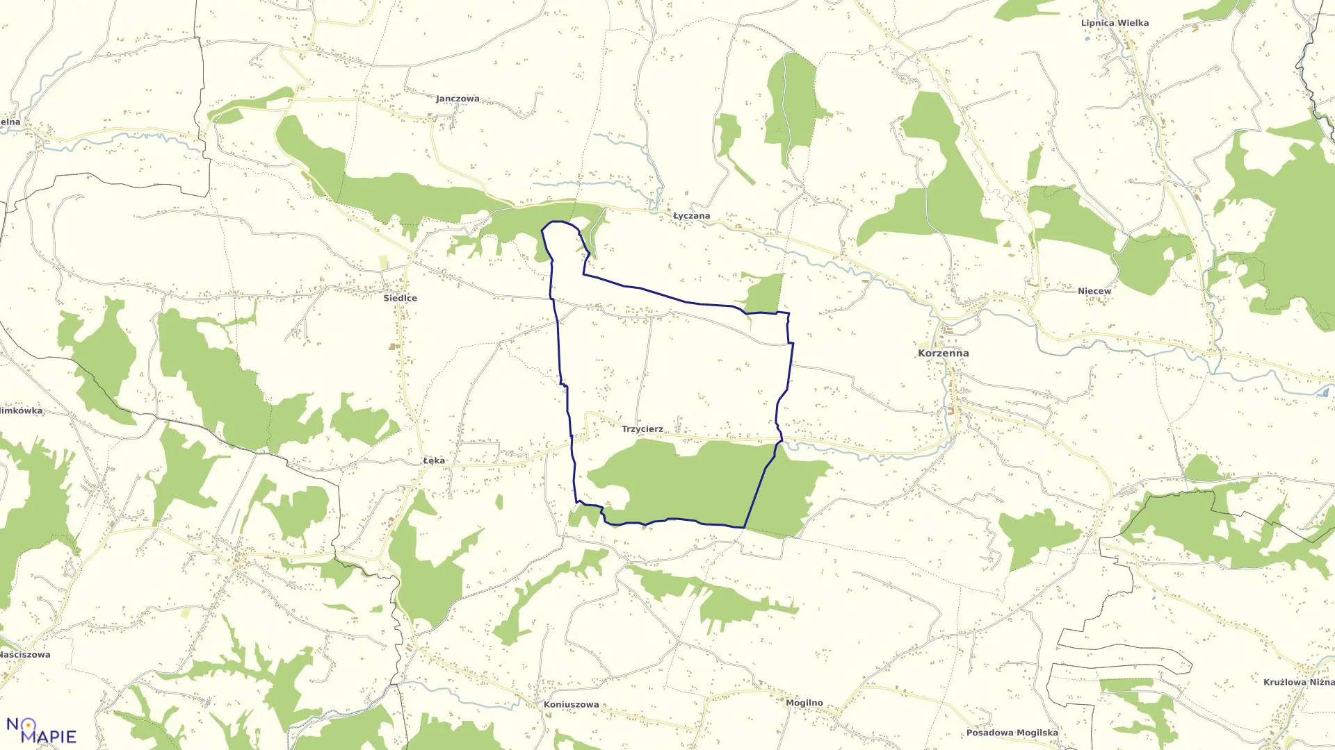 Mapa obrębu Trzycierz w gminie Korzenna