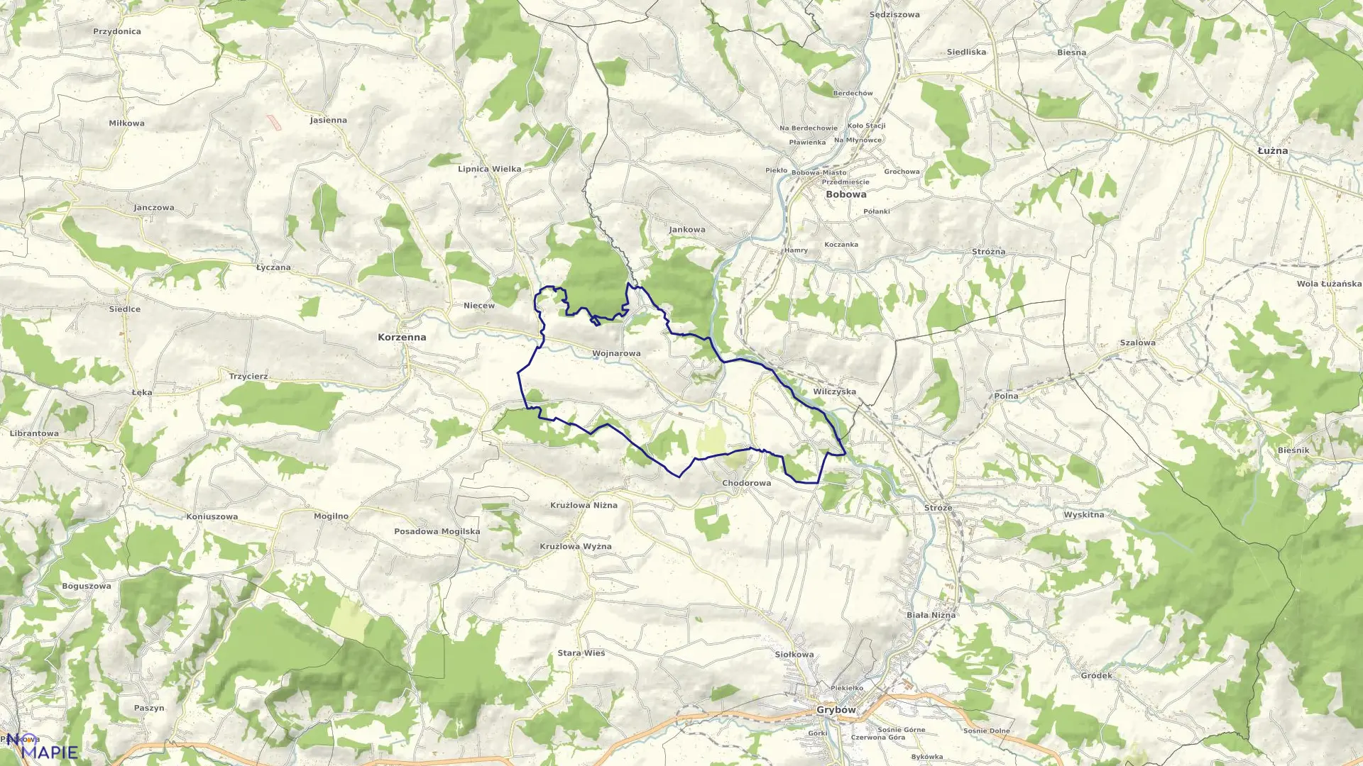 Mapa obrębu Wojnarowa w gminie Korzenna